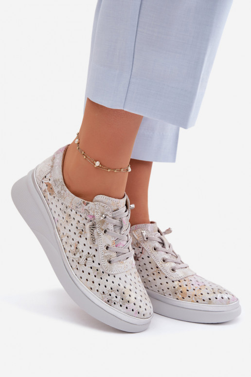 Pelle scamosciata traforata scarpe Femminile Vinceza 79603 colore grigio