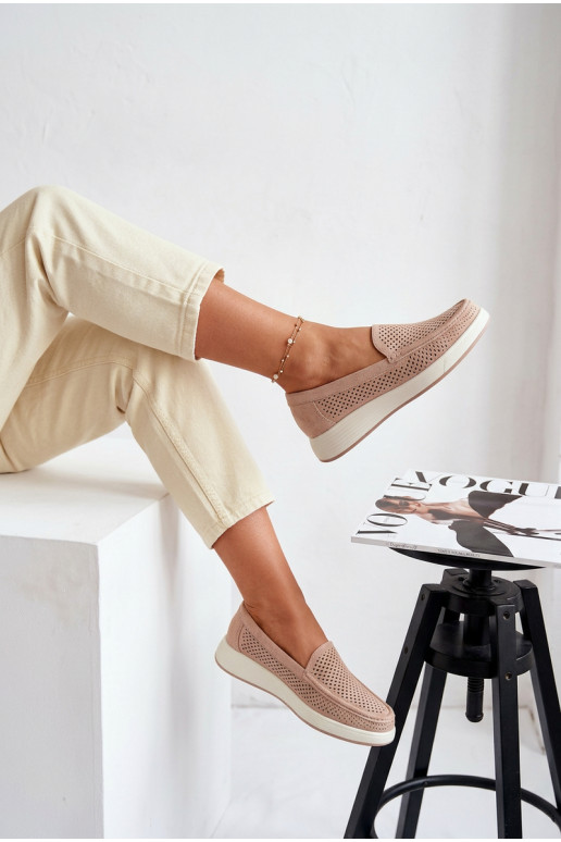 Mocassini da donna con elementi traforati Sergio Leone MK097H color sabbia