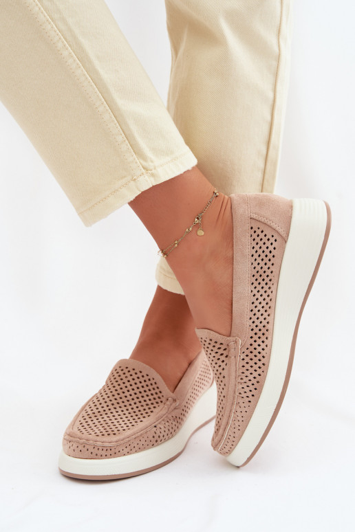 Mocassini da donna con elementi traforati Sergio Leone MK097H color sabbia