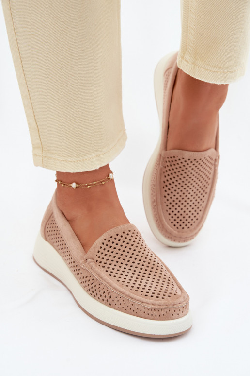 Mocassini da donna con elementi traforati Sergio Leone MK097H color sabbia