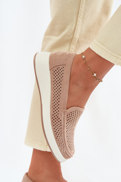 Mocassini da donna con elementi traforati Sergio Leone MK097H color sabbia