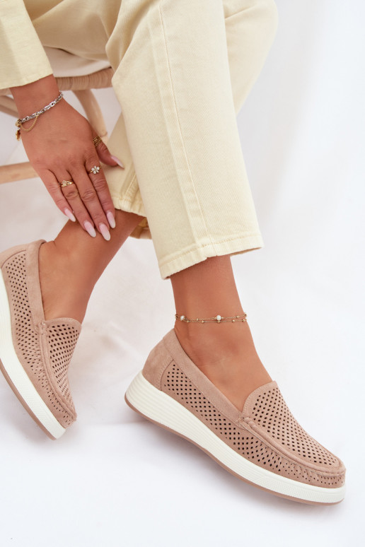 Mocassini da donna con elementi traforati Sergio Leone MK097H color sabbia