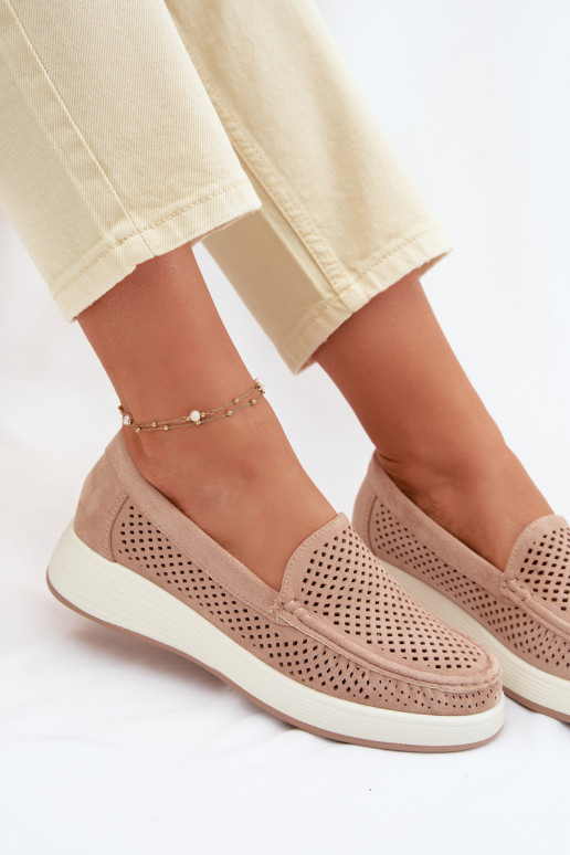 Mocassini da donna con elementi traforati Sergio Leone MK097H color sabbia