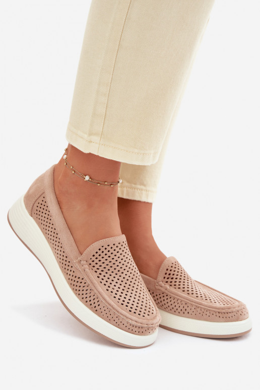 Mocassini da donna con elementi traforati Sergio Leone MK097H color sabbia