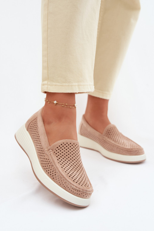 Mocassini da donna con elementi traforati Sergio Leone MK097H color sabbia