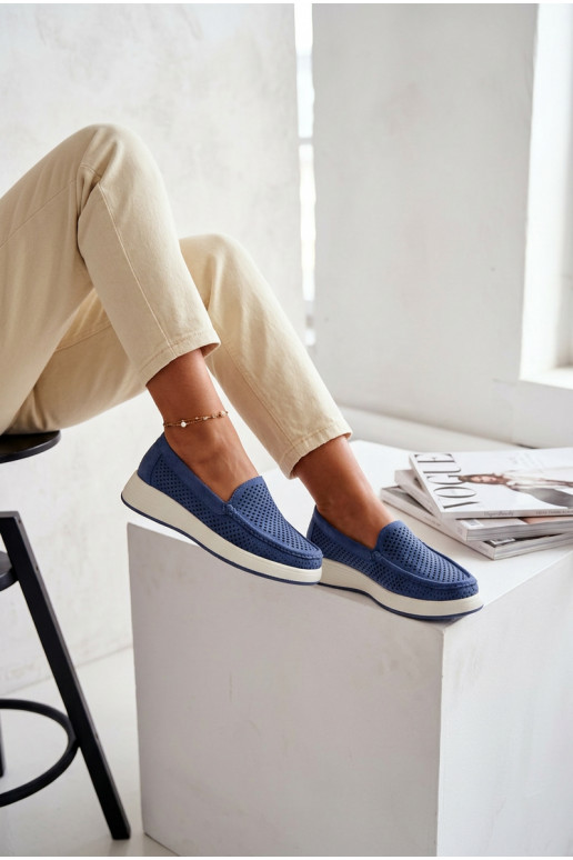 Mocassini da donna con elementi traforati Sergio Leone MK097H color blu