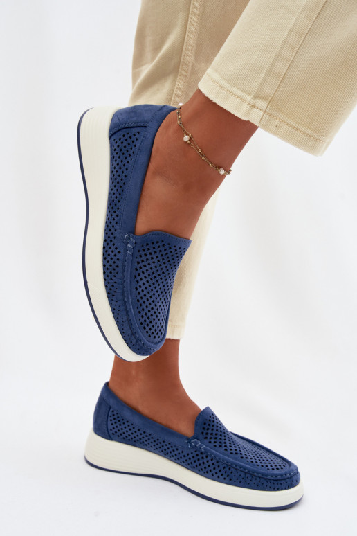 Mocassini da donna con elementi traforati Sergio Leone MK097H color blu