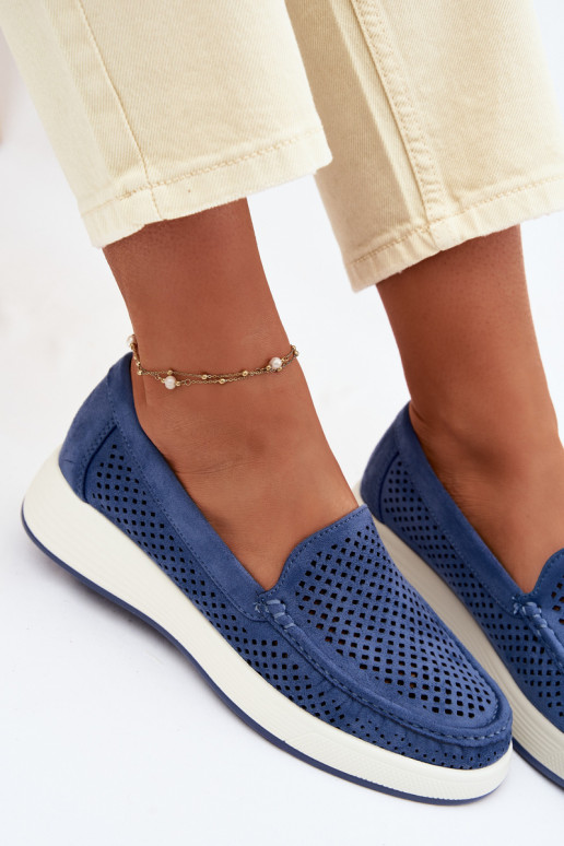 Mocassini da donna con elementi traforati Sergio Leone MK097H color blu