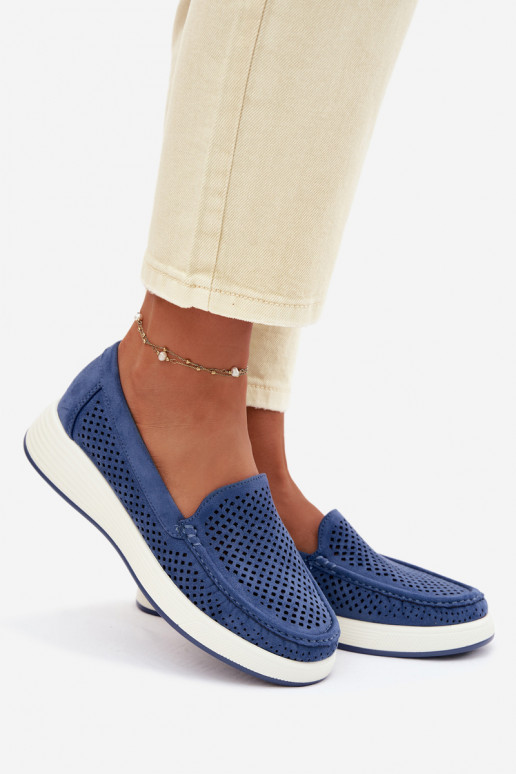 Mocassini da donna con elementi traforati Sergio Leone MK097H color blu