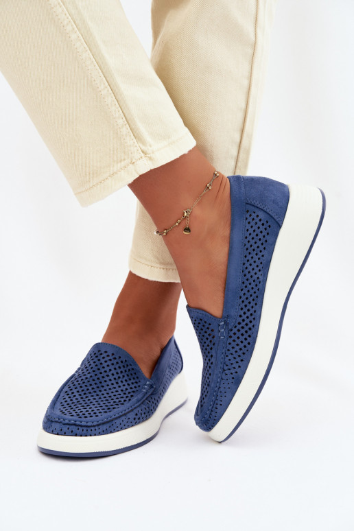 Mocassini da donna con elementi traforati Sergio Leone MK097H color blu