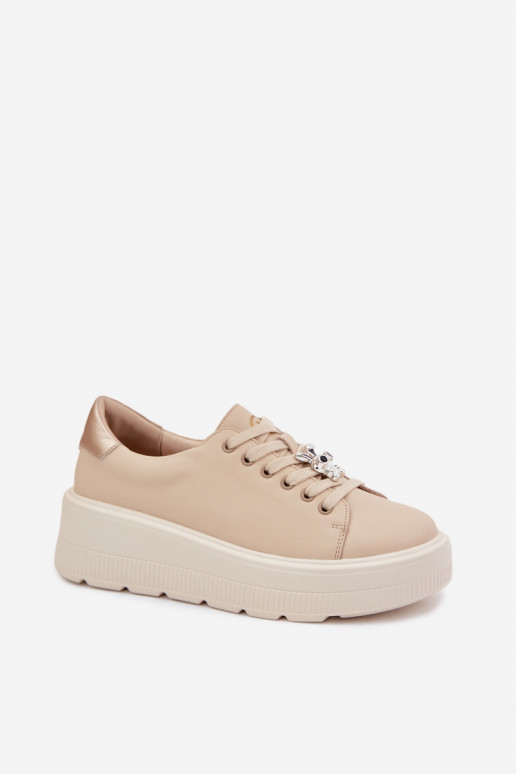 Pelle Scarpe modello sneakers Femminile con una piattaformaPrzypinką Vinceza 39973 beige