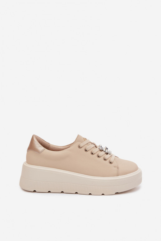 Pelle Scarpe modello sneakers Femminile con una piattaformaPrzypinką Vinceza 39973 beige
