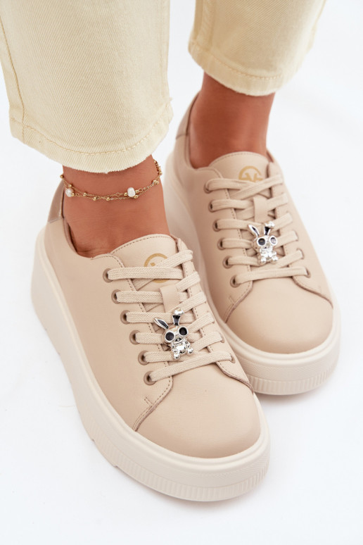 Pelle Scarpe modello sneakers Femminile con una piattaformaPrzypinką Vinceza 39973 beige