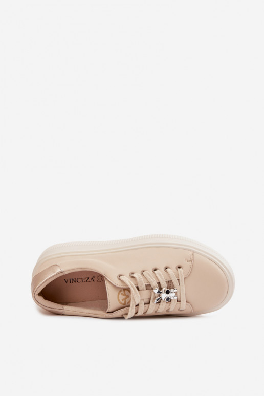 Pelle Scarpe modello sneakers Femminile con una piattaformaPrzypinką Vinceza 39973 beige