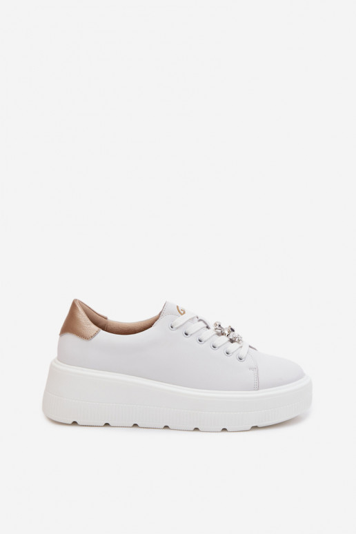 Pelle Scarpe modello sneakers Femminile con una piattaformaPrzypinką Vinceza 39973 Colore bianco