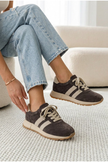 Sneakers marroni in ecopelle da donna