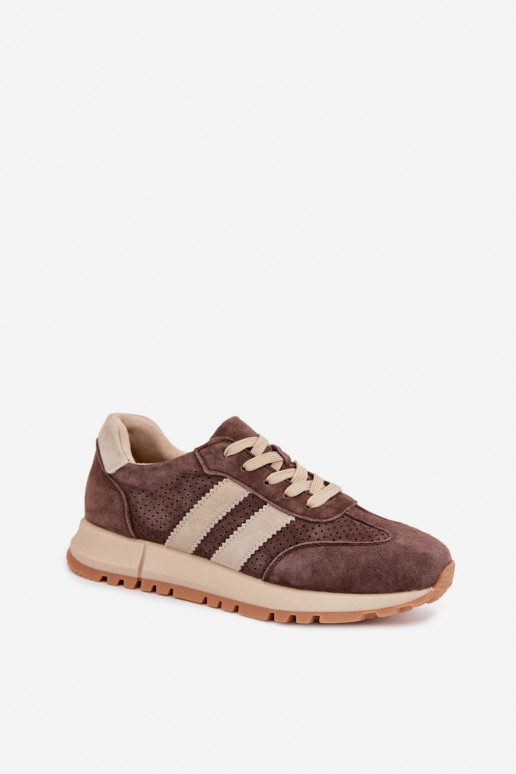 Sneakers marroni in ecopelle da donna