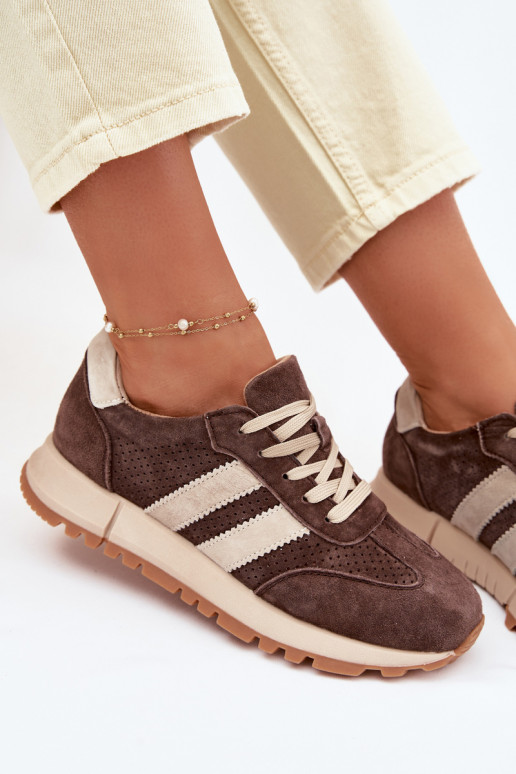 Sneakers marroni in ecopelle da donna