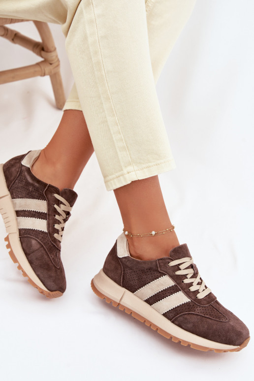 Sneakers marroni in ecopelle da donna