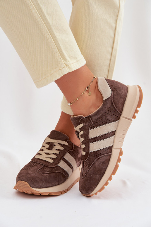 Sneakers marroni in ecopelle da donna