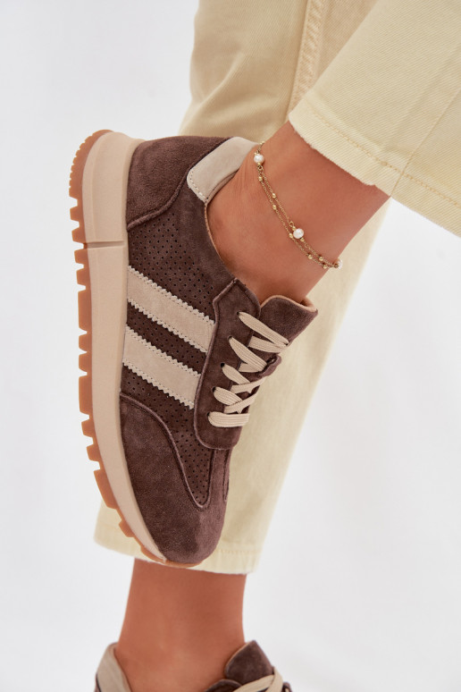 Sneakers marroni in ecopelle da donna