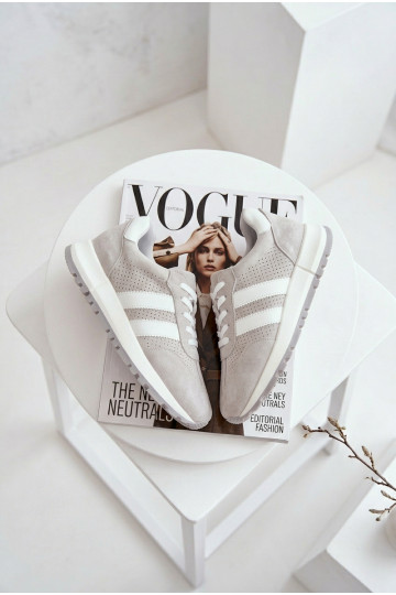 Sneakers da donna in suede naturale color grigio