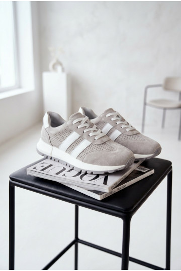 Sneakers da donna in suede naturale color grigio 2