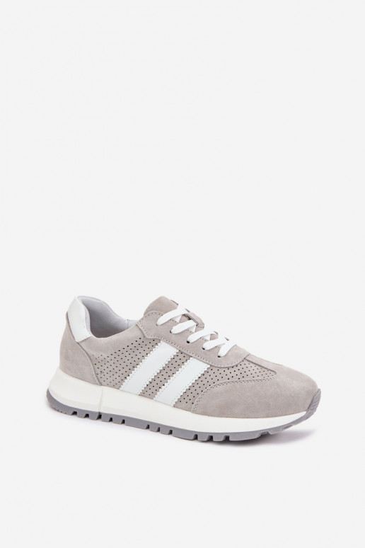 Sneakers da donna in suede naturale color grigio