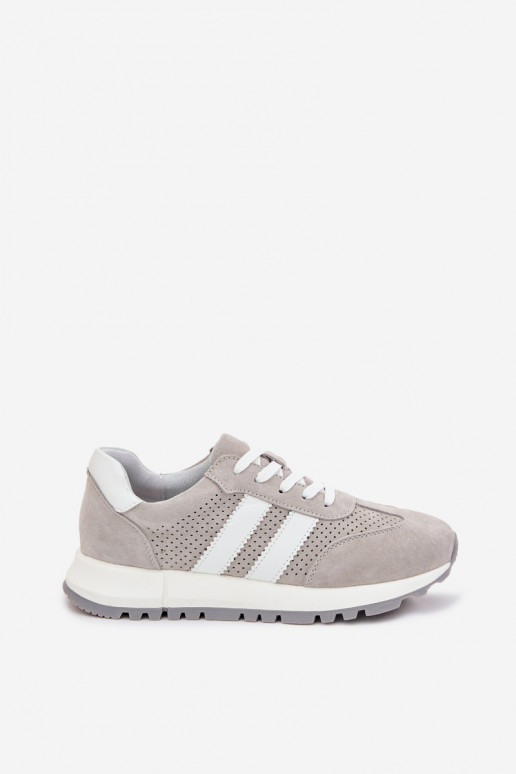 Sneakers da donna in suede naturale color grigio