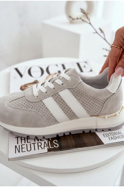 Sneakers da donna in suede naturale color grigio