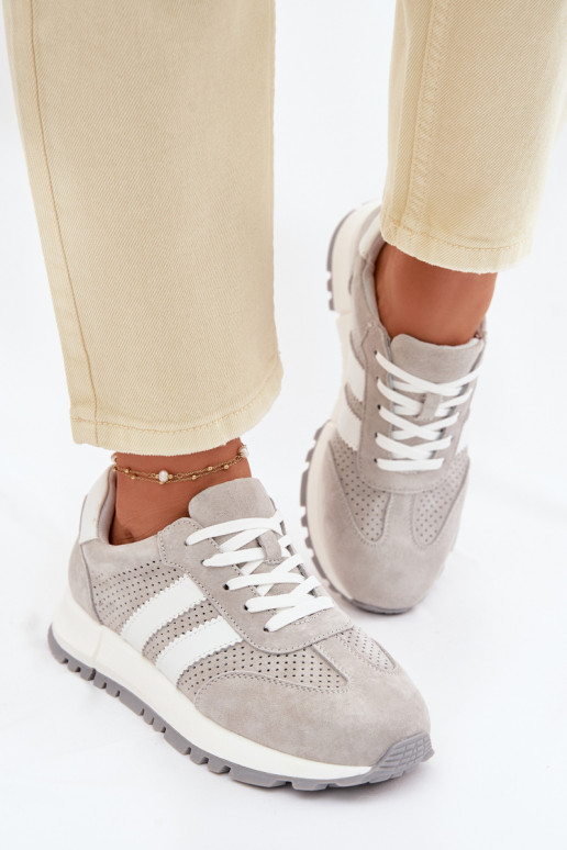 Sneakers da donna in suede naturale color grigio