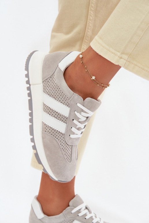 Sneakers da donna in suede naturale color grigio