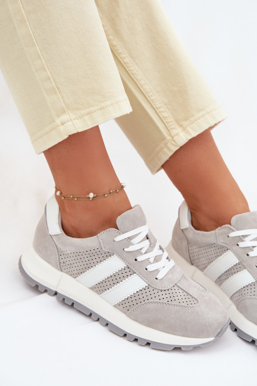 Sneakers da donna in suede naturale color grigio