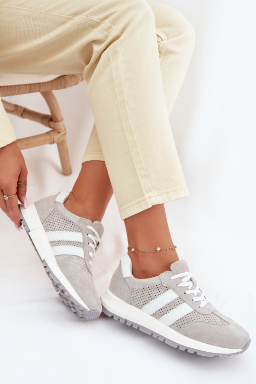 Sneakers da donna in suede naturale color grigio