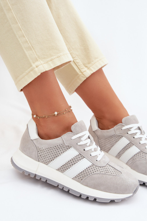 Sneakers da donna in suede naturale color grigio