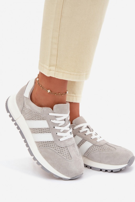 Sneakers da donna in suede naturale color grigio
