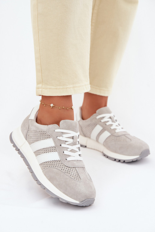 Sneakers da donna in suede naturale color grigio