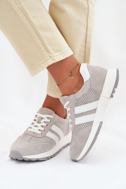Sneakers da donna in suede naturale color grigio
