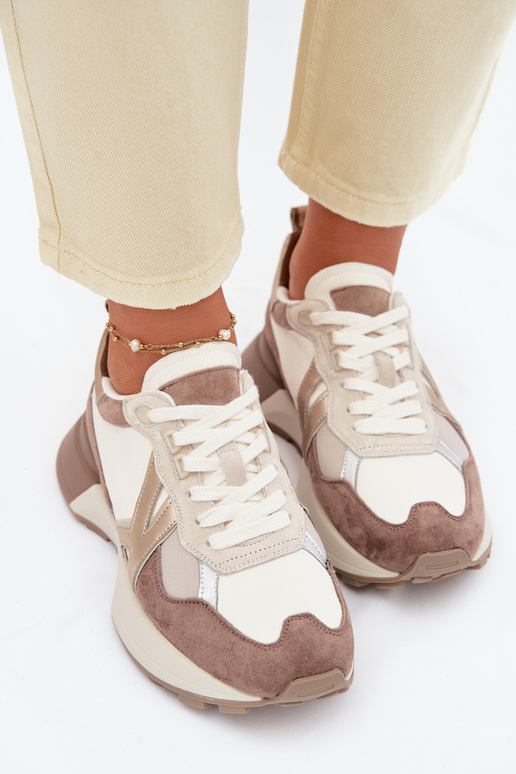 dalla pelle scamosciata Scarpe modello sneakers Femminile Kobbo 66954 beige