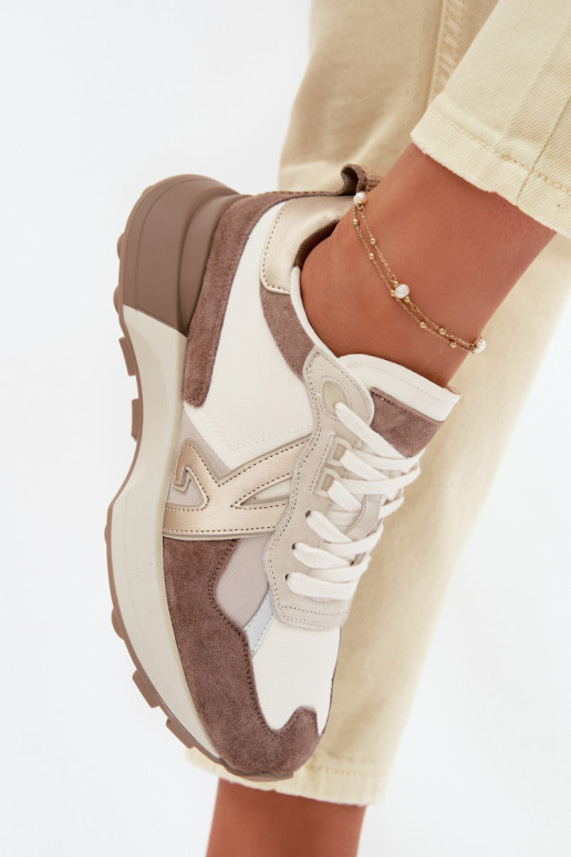 dalla pelle scamosciata Scarpe modello sneakers Femminile Kobbo 66954 beige