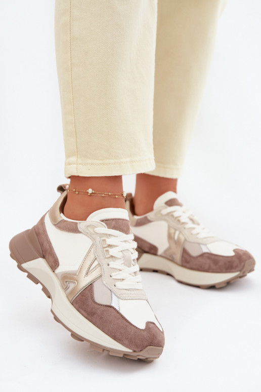 dalla pelle scamosciata Scarpe modello sneakers Femminile Kobbo 66954 beige