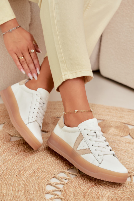 Scarpe modello sneakers FemminileAbilitatoturalnej Skóry con una piattaforma Vinceza 79597 Colore bianco