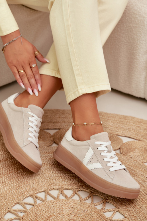 Scarpe sportive da donna in camoscio naturale con piattaforma Vinceza 79597 color sabbia