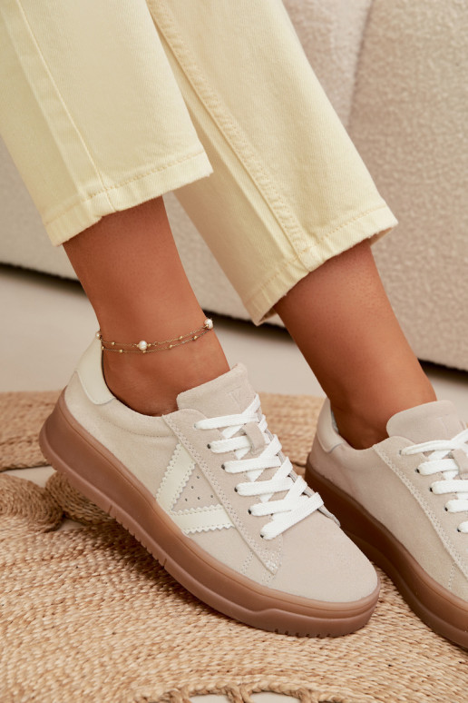 Scarpe sportive da donna in camoscio naturale con piattaforma Vinceza 79597 color sabbia