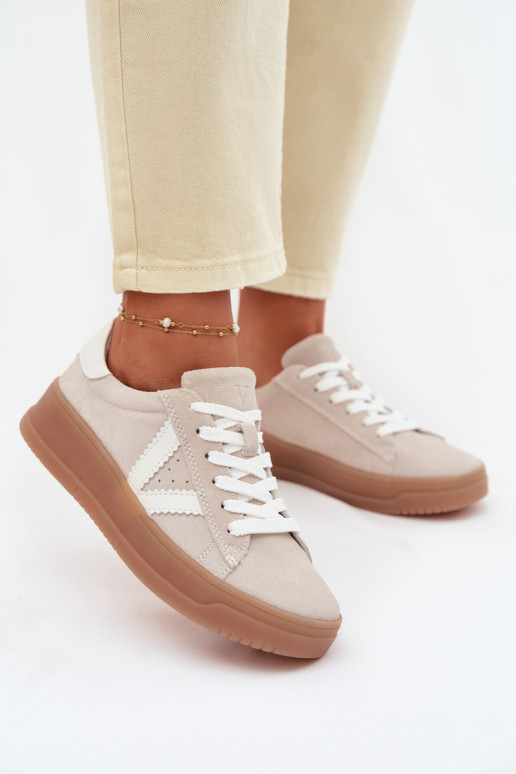 Scarpe sportive da donna in camoscio naturale con piattaforma Vinceza 79597 color sabbia