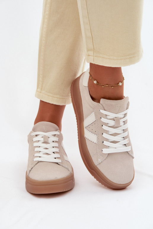 Scarpe sportive da donna in camoscio naturale con piattaforma Vinceza 79597 color sabbia