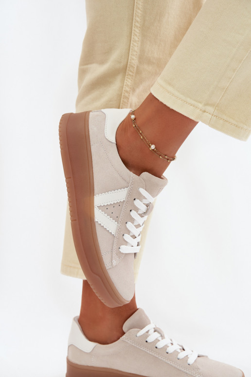 Scarpe sportive da donna in camoscio naturale con piattaforma Vinceza 79597 color sabbia