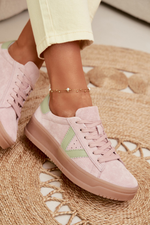 Scarpe sportive da donna in camoscio naturale con piattaforma Vinceza 79597 color rosa