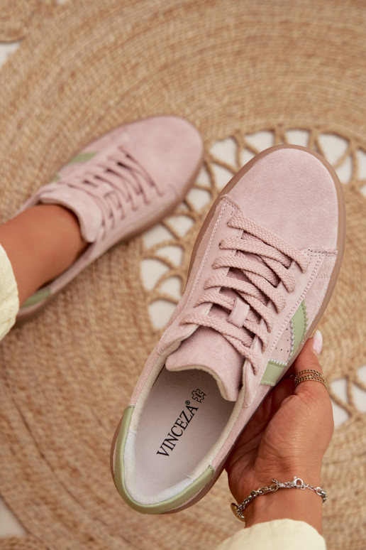 Scarpe sportive da donna in camoscio naturale con piattaforma Vinceza 79597 color rosa