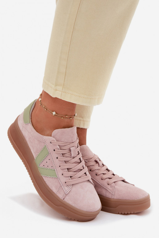 Scarpe sportive da donna in camoscio naturale con piattaforma Vinceza 79597 color rosa